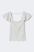 Y open back frill top - Black dot