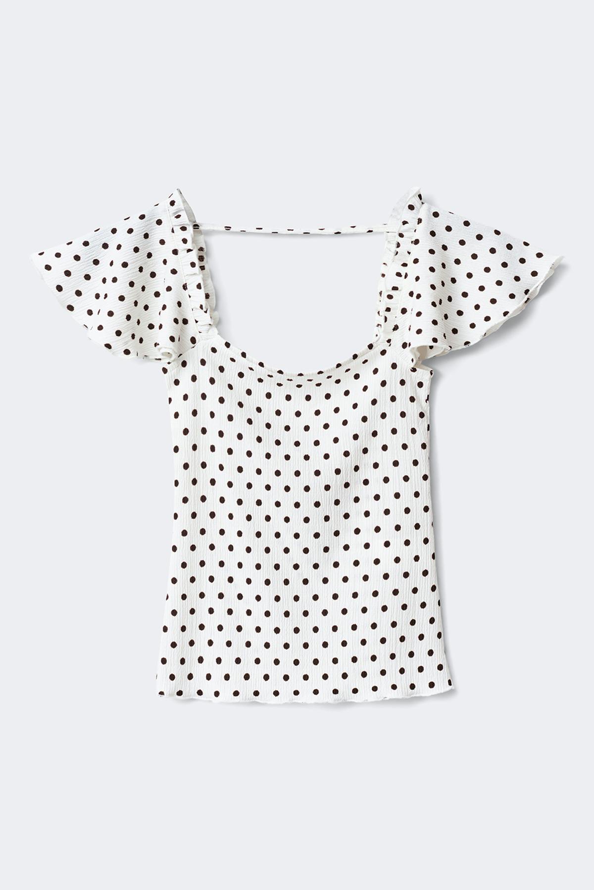 Y open back frill top - Black dot