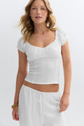 Textured puff sleeve top - Heather