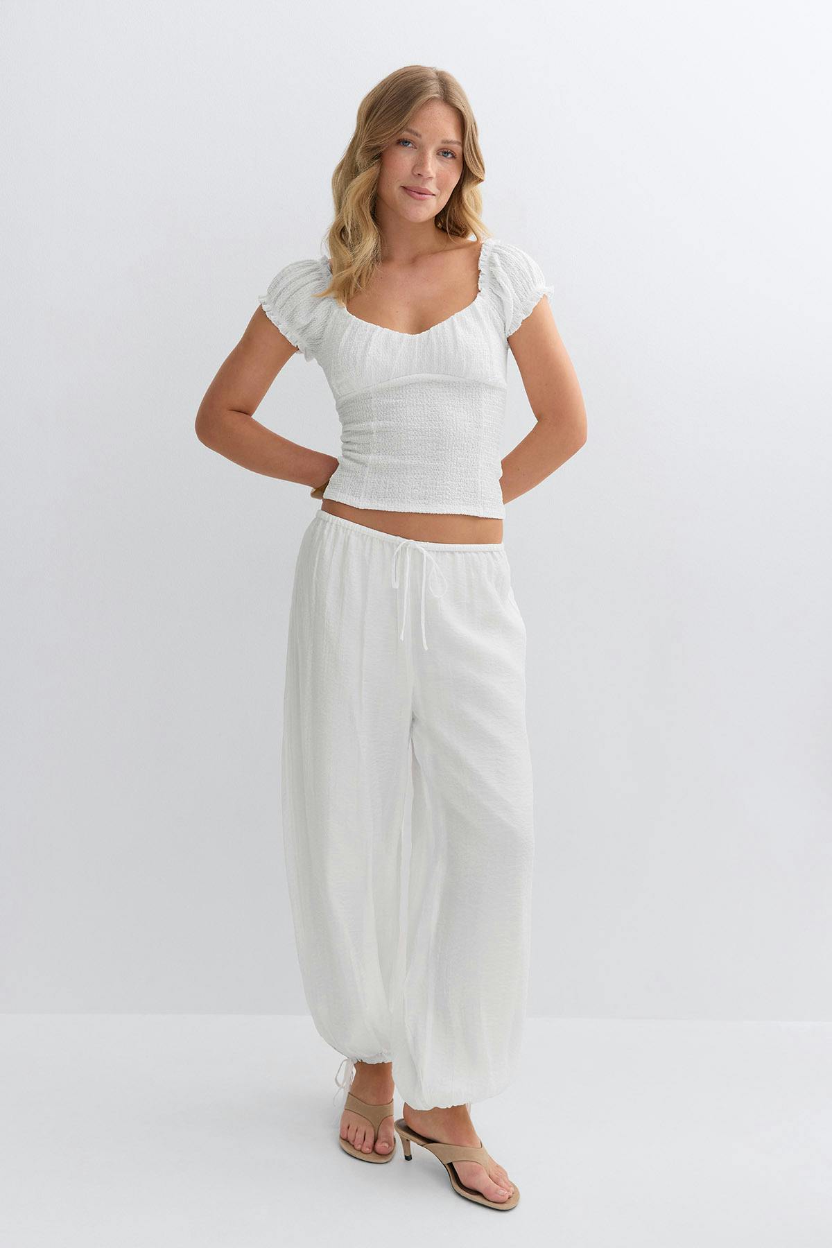 Textured puff sleeve top - Heather