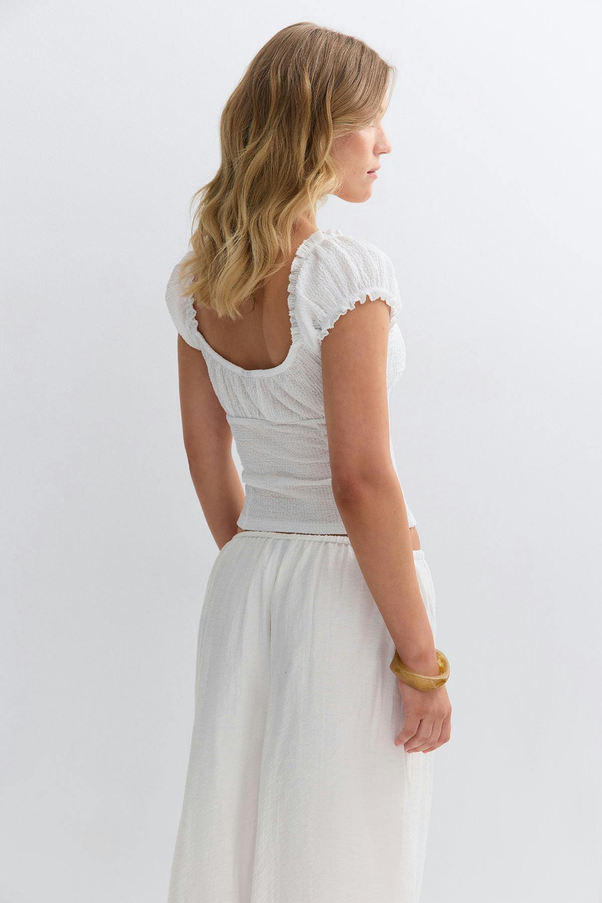 Textured puff sleeve top - Heather