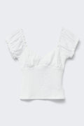 Textured puff sleeve top - Blanc cassé