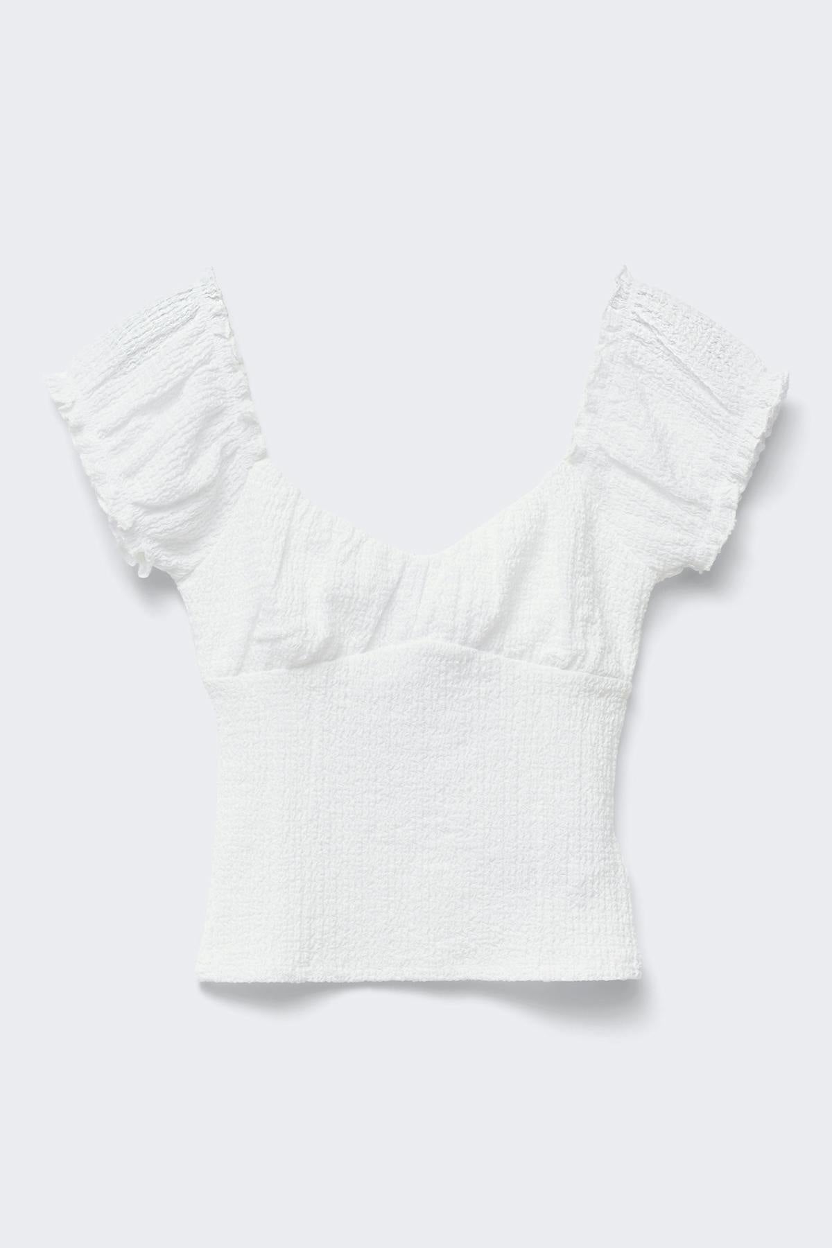 Textured puff sleeve top - Blanc cassé