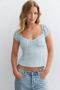 Textured puff sleeve top - Noir