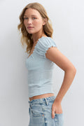 Textured puff sleeve top - Noir