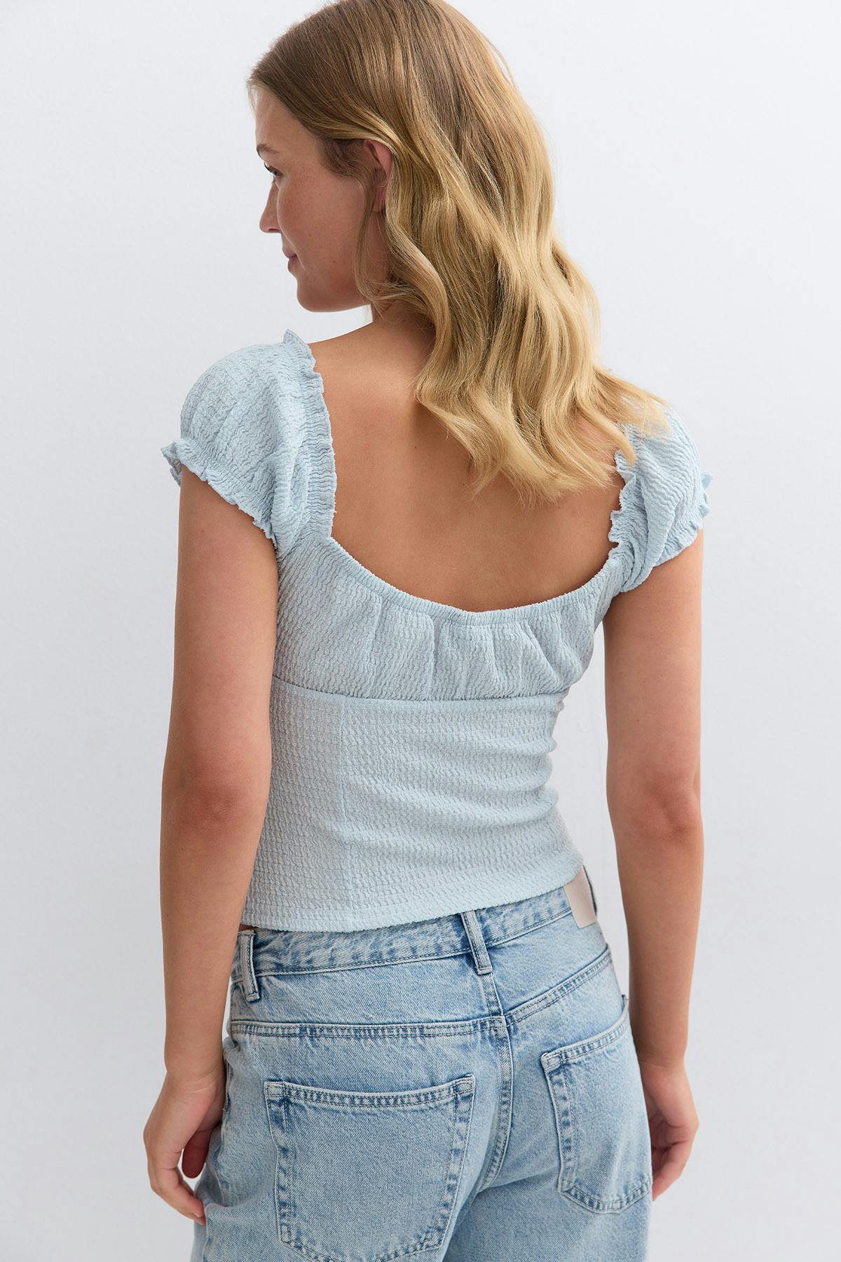 Textured puff sleeve top - Heather