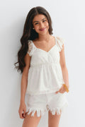 Y lace detail top - Blanc cassé