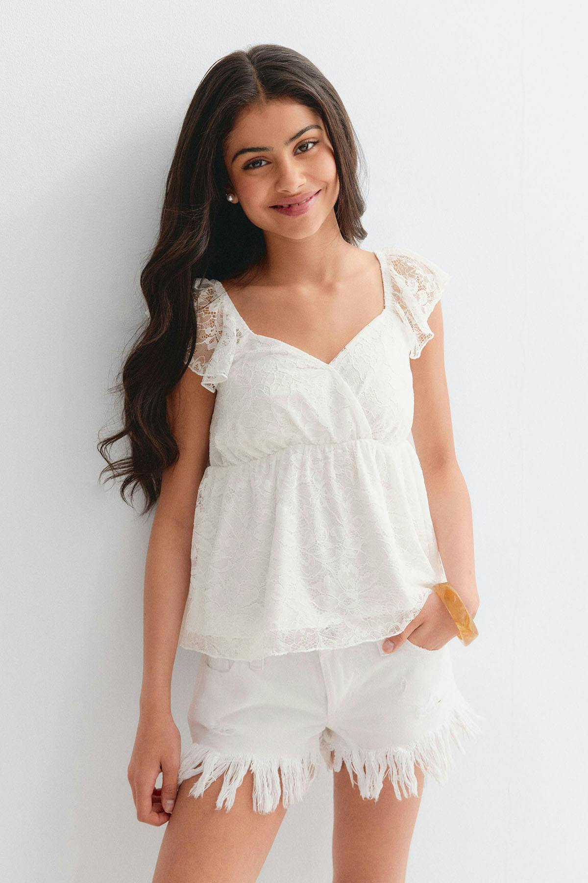 Y lace detail top - Blanc cassé