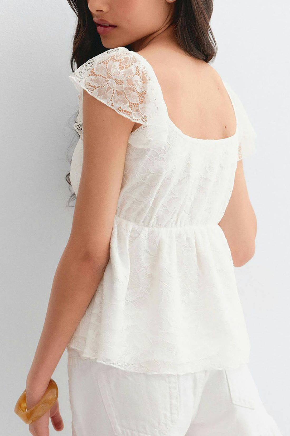 Y lace detail top - Blanc cassé