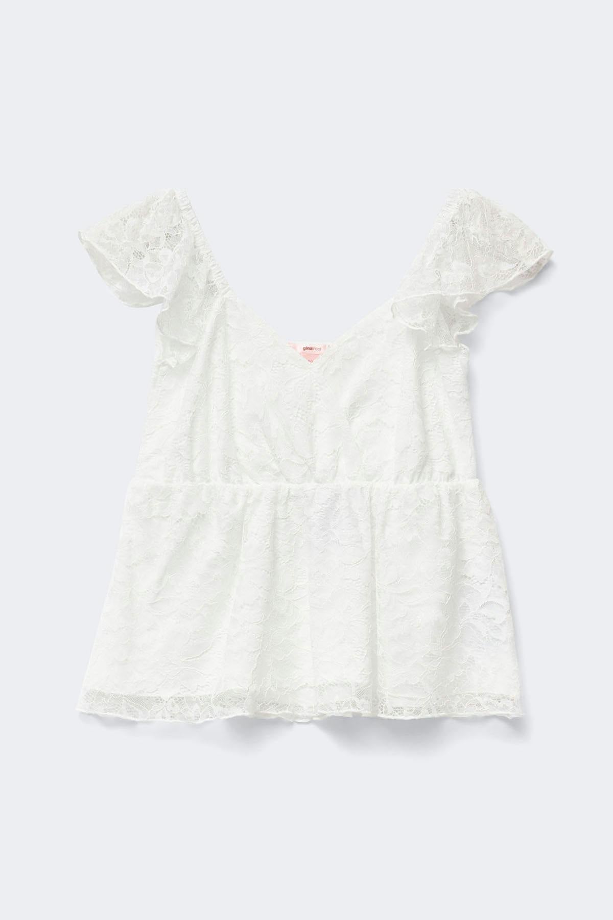 Y lace detail top - Blanc cassé
