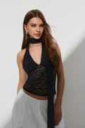 Scarf halterneck top - Noir