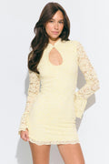 Lace keyhole mini dress - Jaune clair