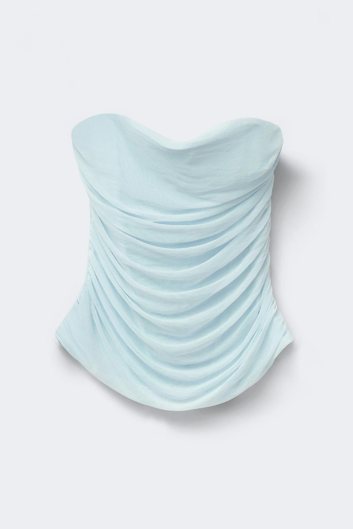 Draped mesh corset - Bleu clair