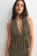 Glitter halterneck top - Lt khaki green