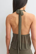 Glitter halterneck top - Lt khaki green