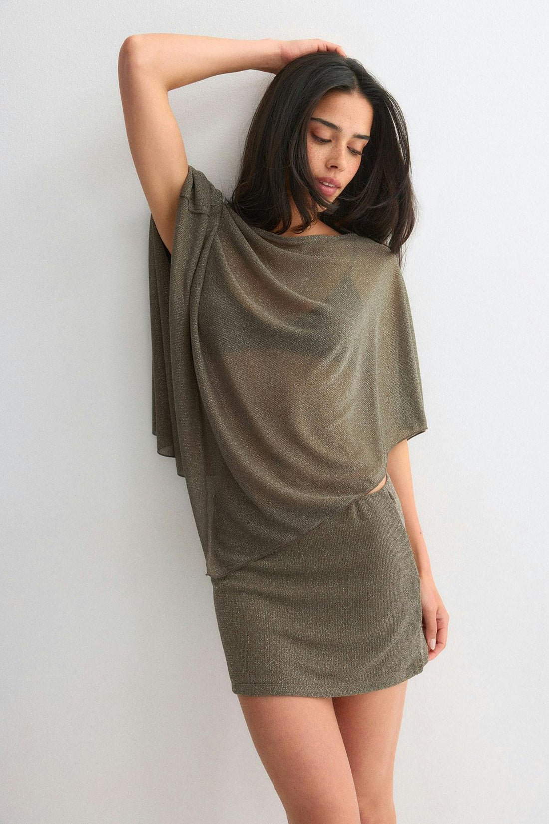 Glitter poncho - Lt khaki green