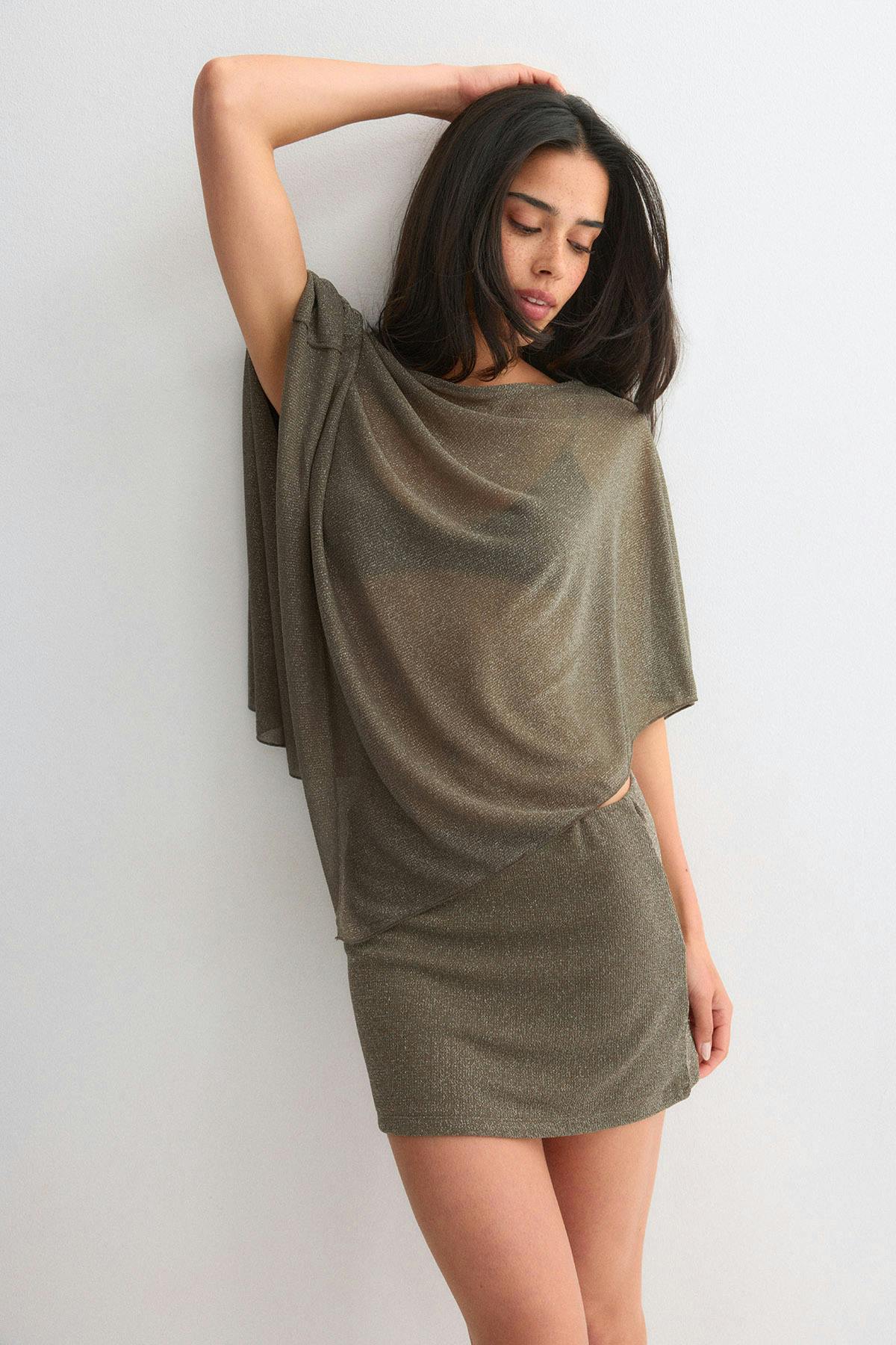 Glitter poncho - Lt khaki green