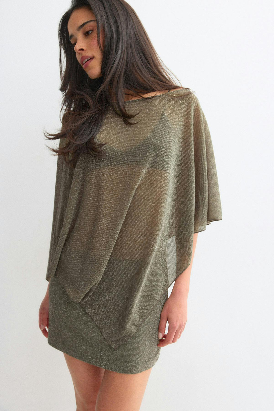 Glitter poncho - Lt khaki green