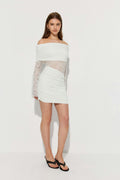 Asymmetric lace mini dress - Blanc cassé