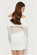 Asymmetric lace mini dress - Blanc cassé