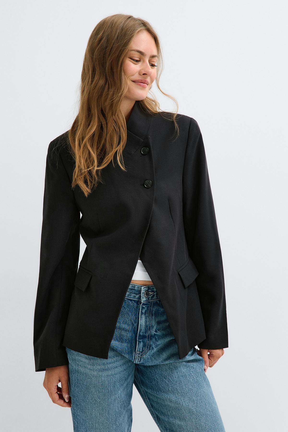 Shaped high button blazer - Noir