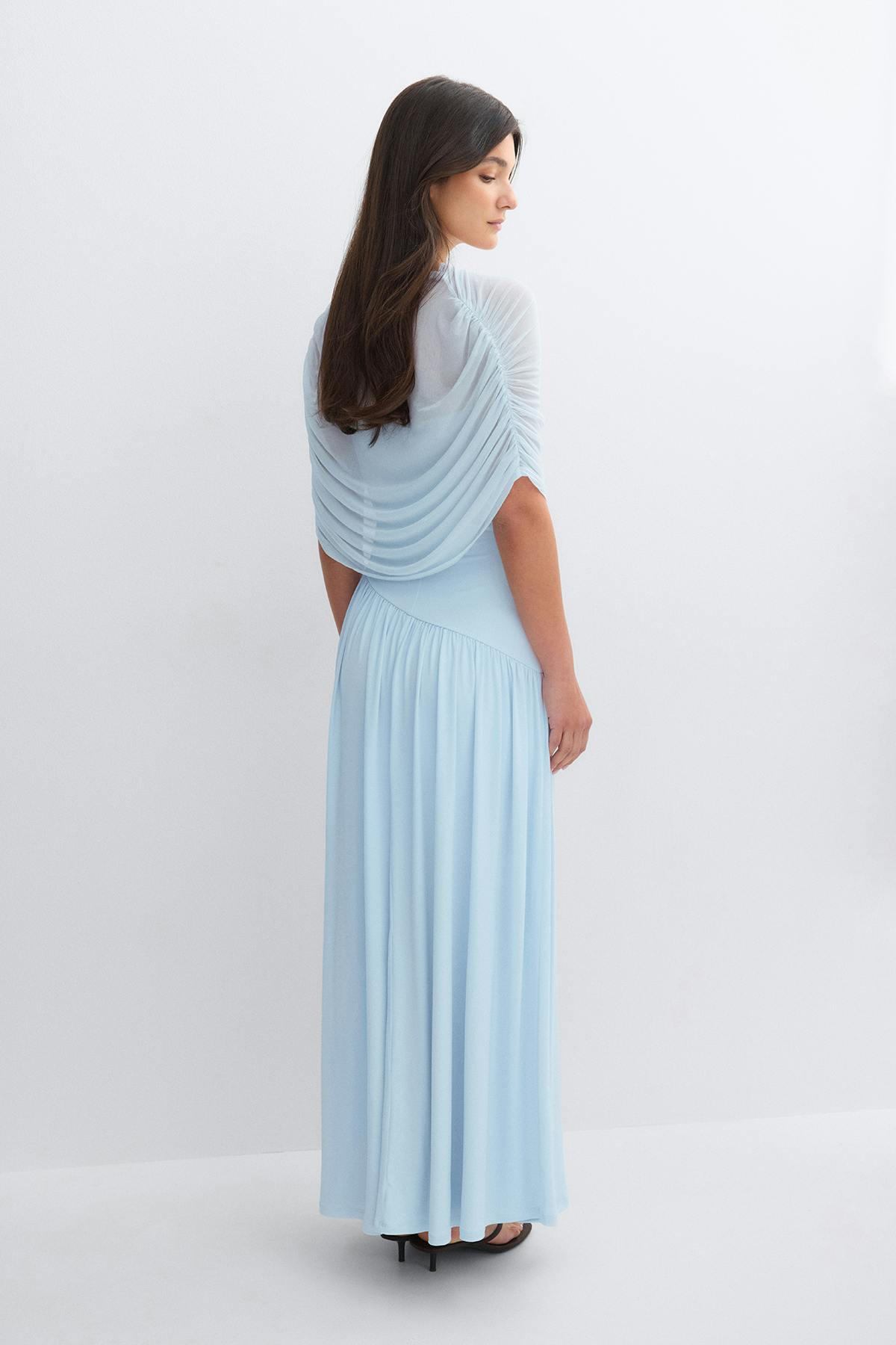 Draped cape maxi dress - Bleu clair