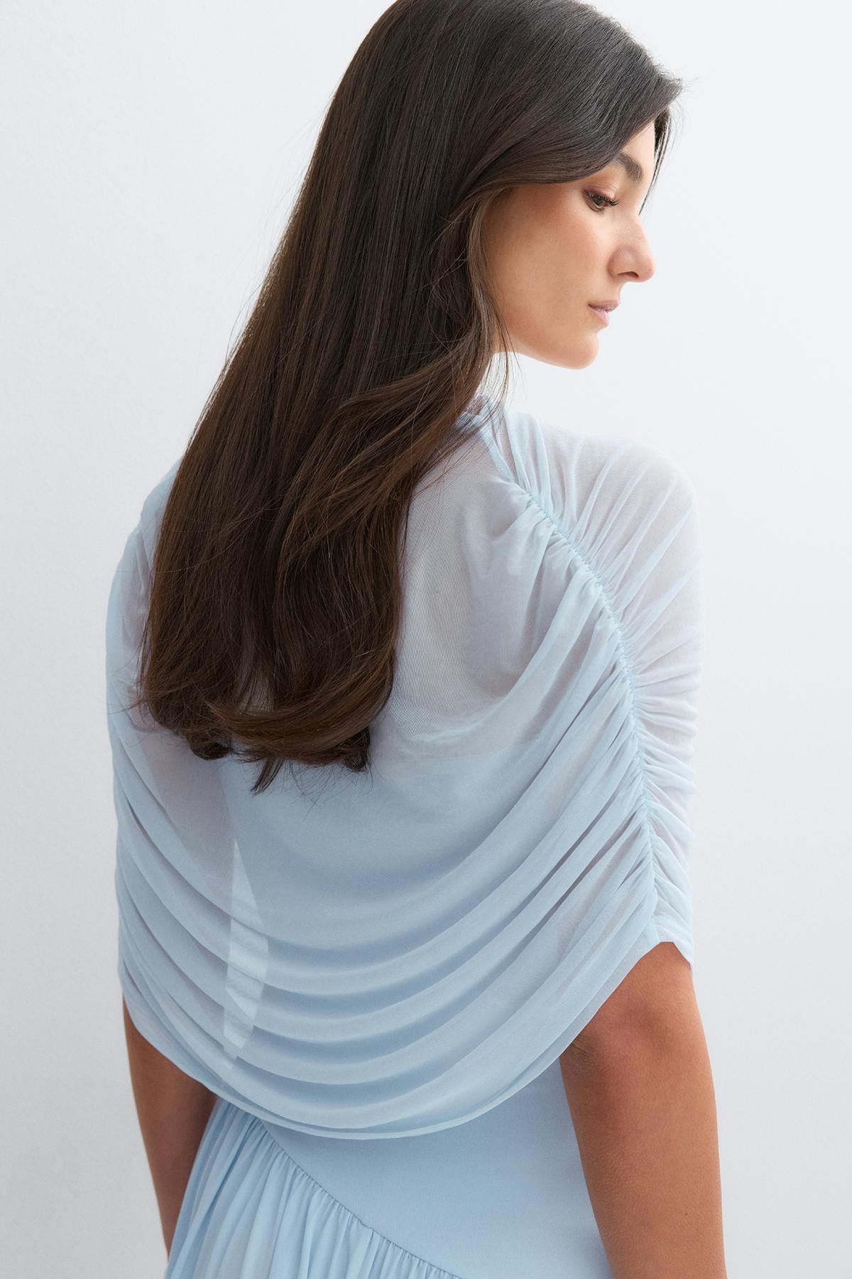 Draped cape maxi dress - Bleu clair