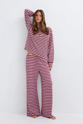 Soft drawstring trousers - Brown/blue stripe