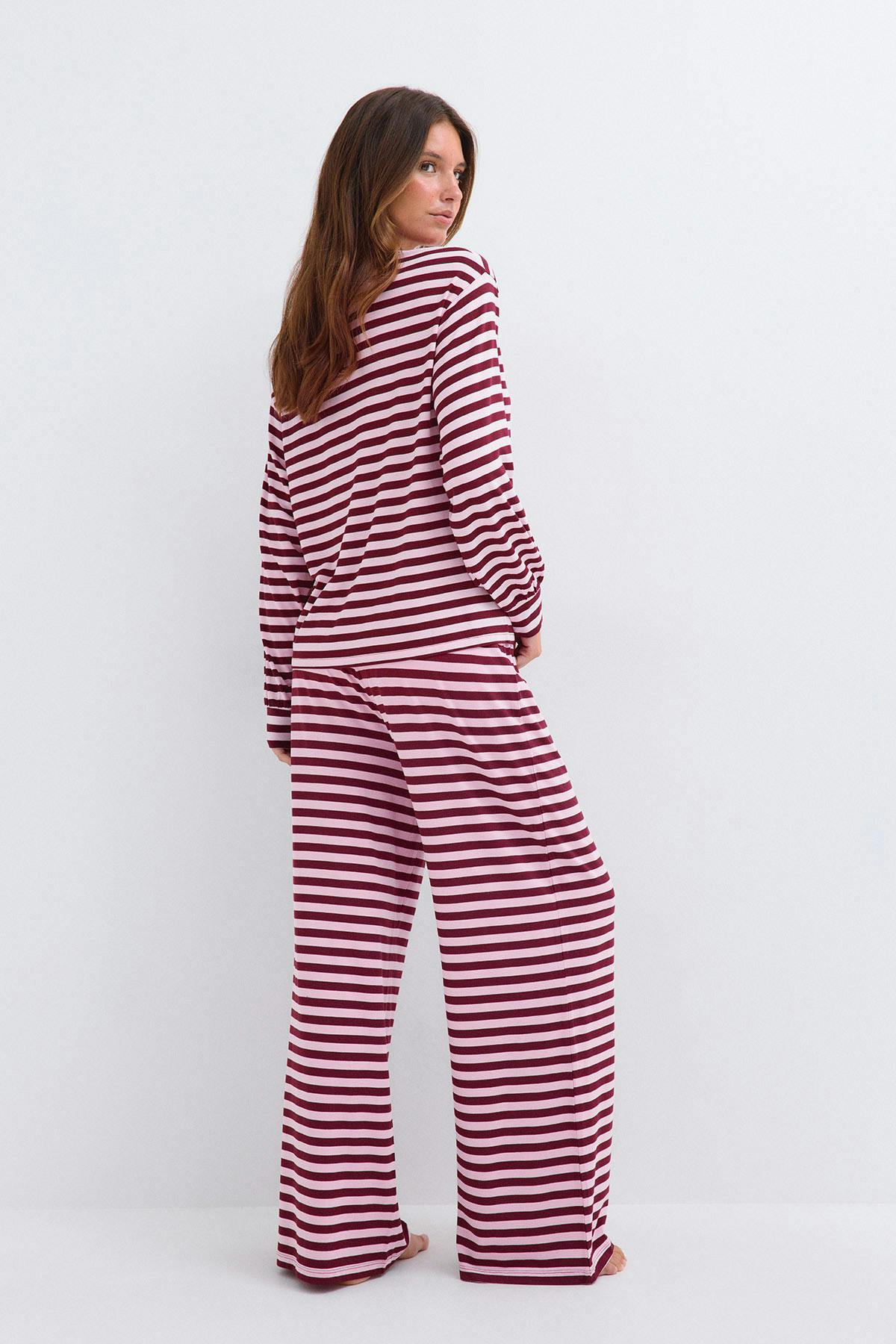 Soft drawstring trousers - Wine/stripe