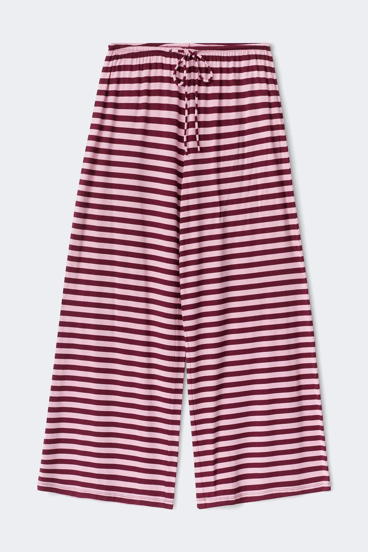 Soft drawstring trousers - Wine/stripe