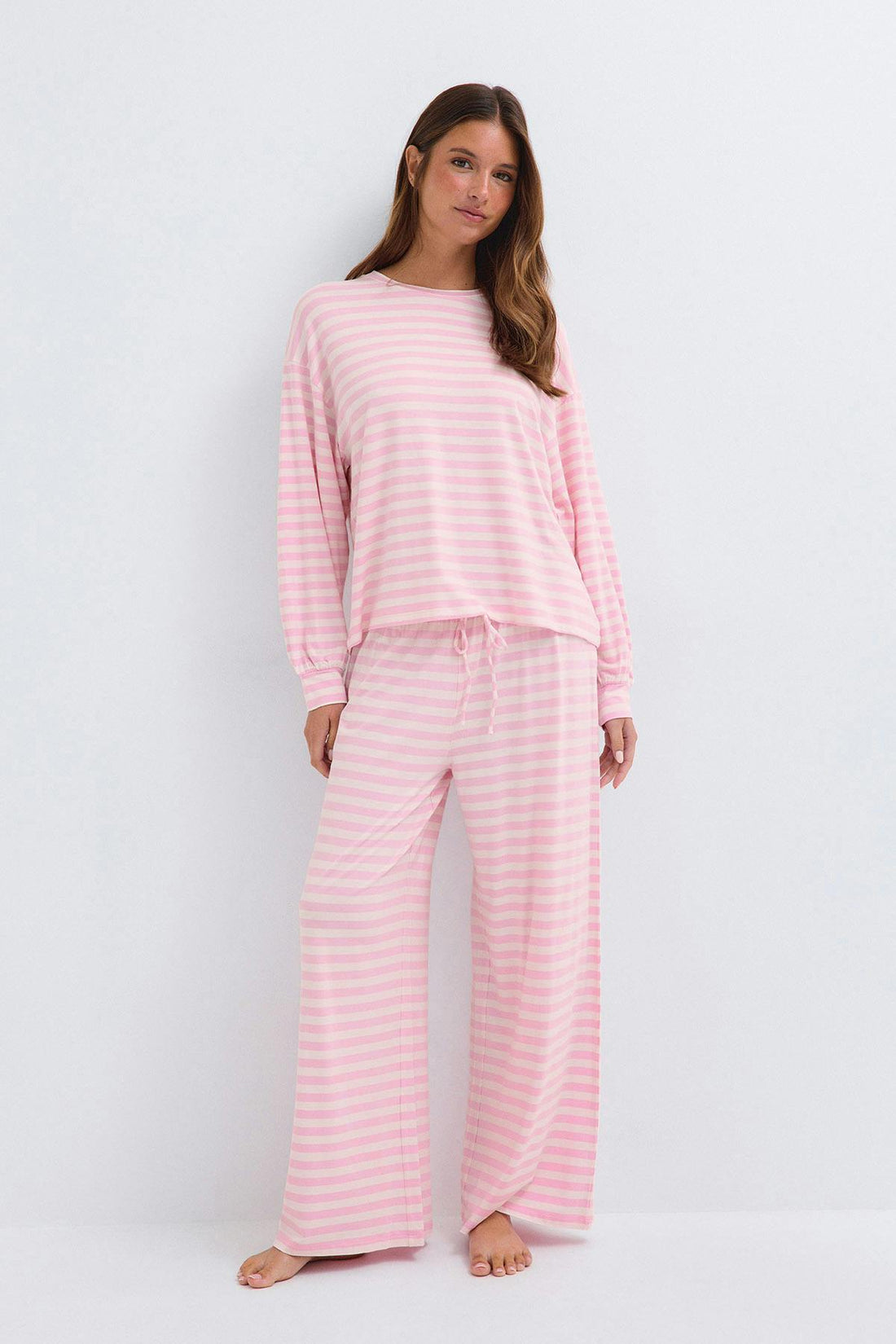 Soft drawstring trousers - Pink stripe