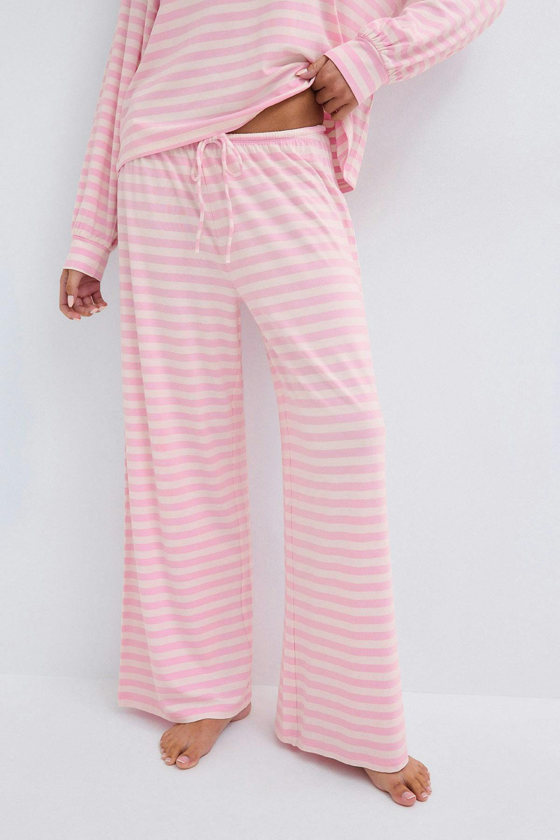 Soft drawstring trousers - Pink stripe