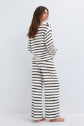 Soft drawstring trousers - Brown/blue stripe