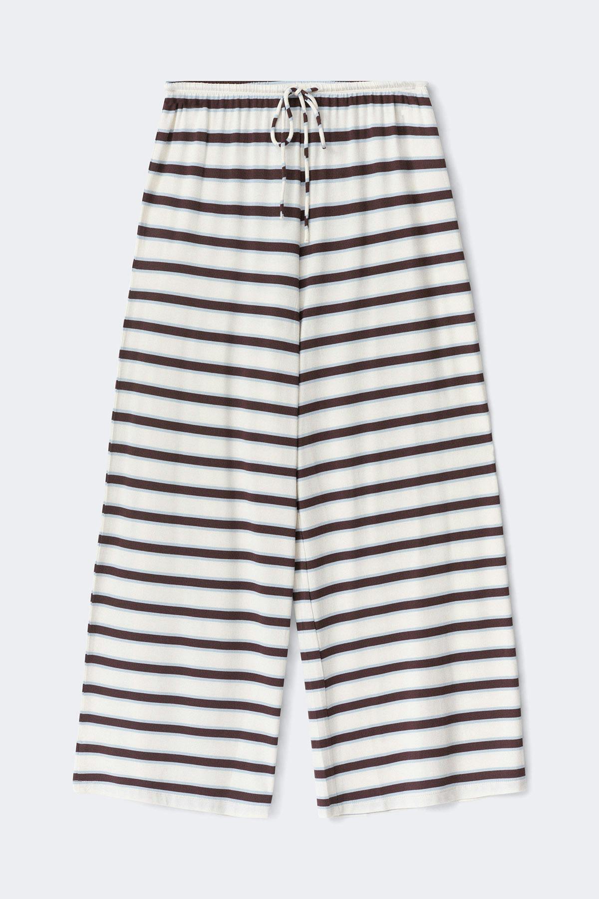 Soft drawstring trousers - Brown/blue stripe
