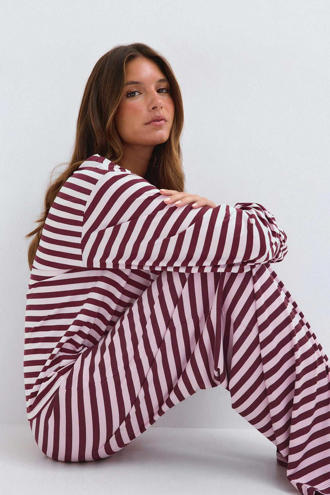 Oversized pyjamas top - Wine/stripe