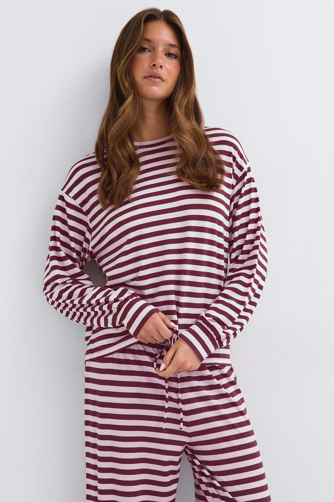Oversized pyjamas top - Wine/stripe