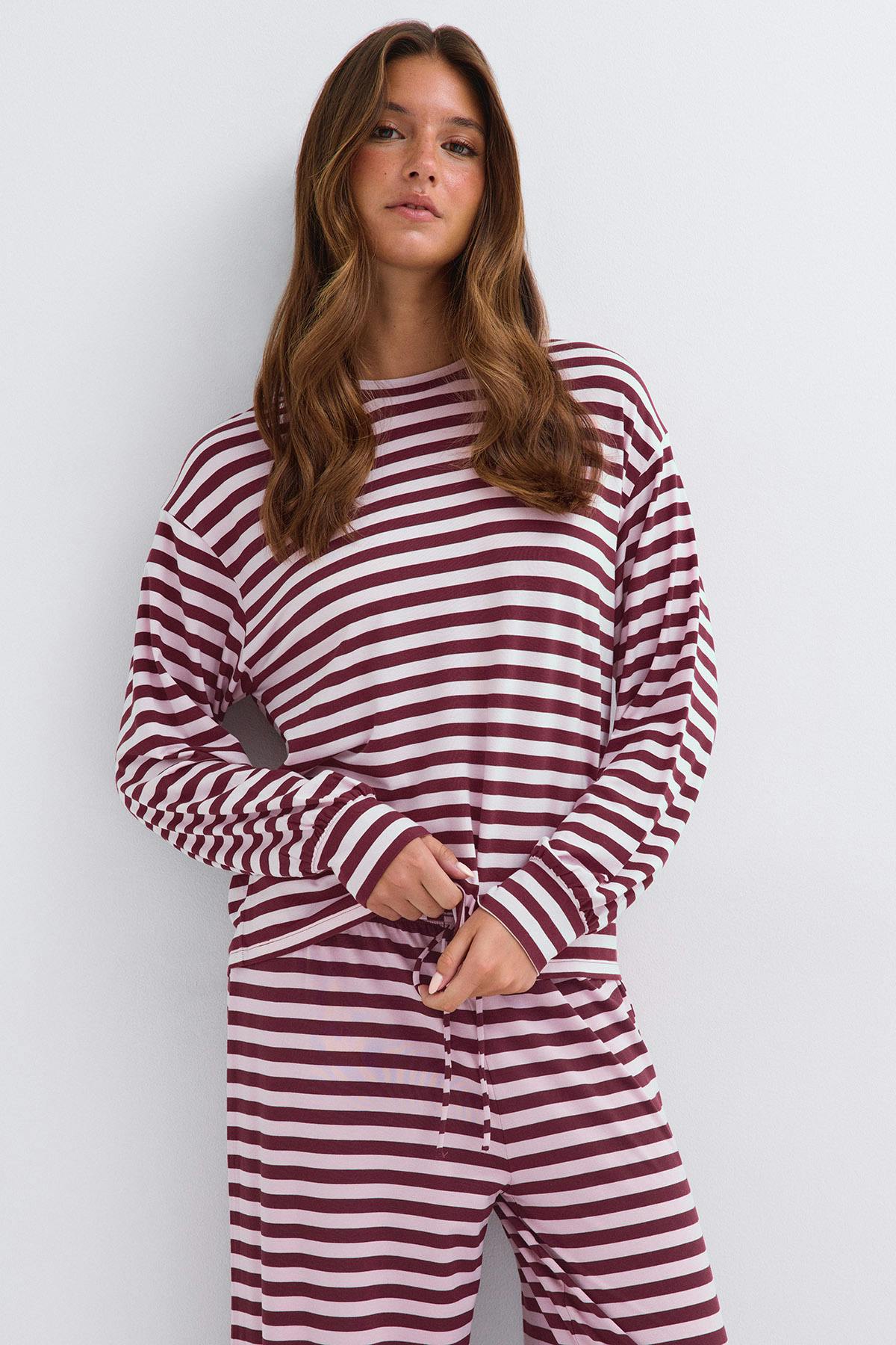 Oversized pyjamas top - Wine/stripe