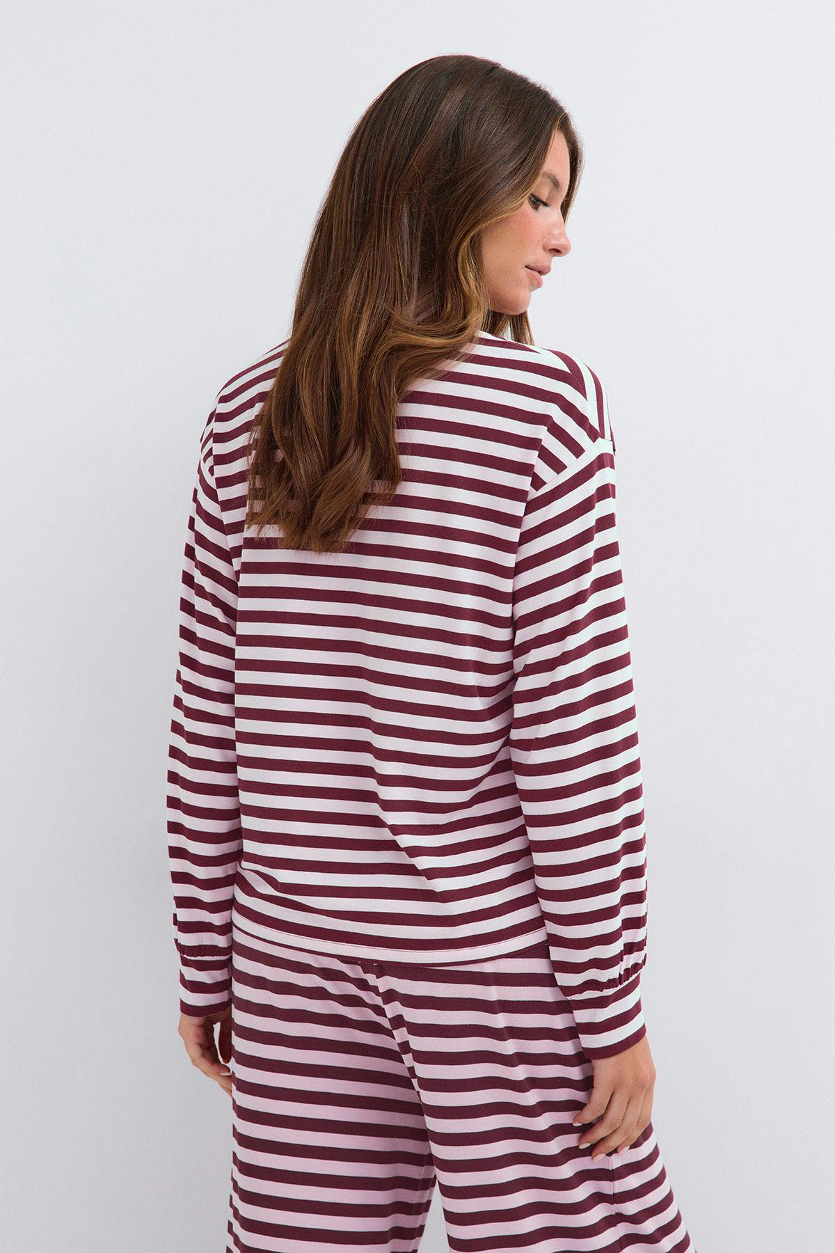 Oversized pyjamas top - Wine/stripe