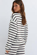Oversized pyjamas top - Brown/blue stripe