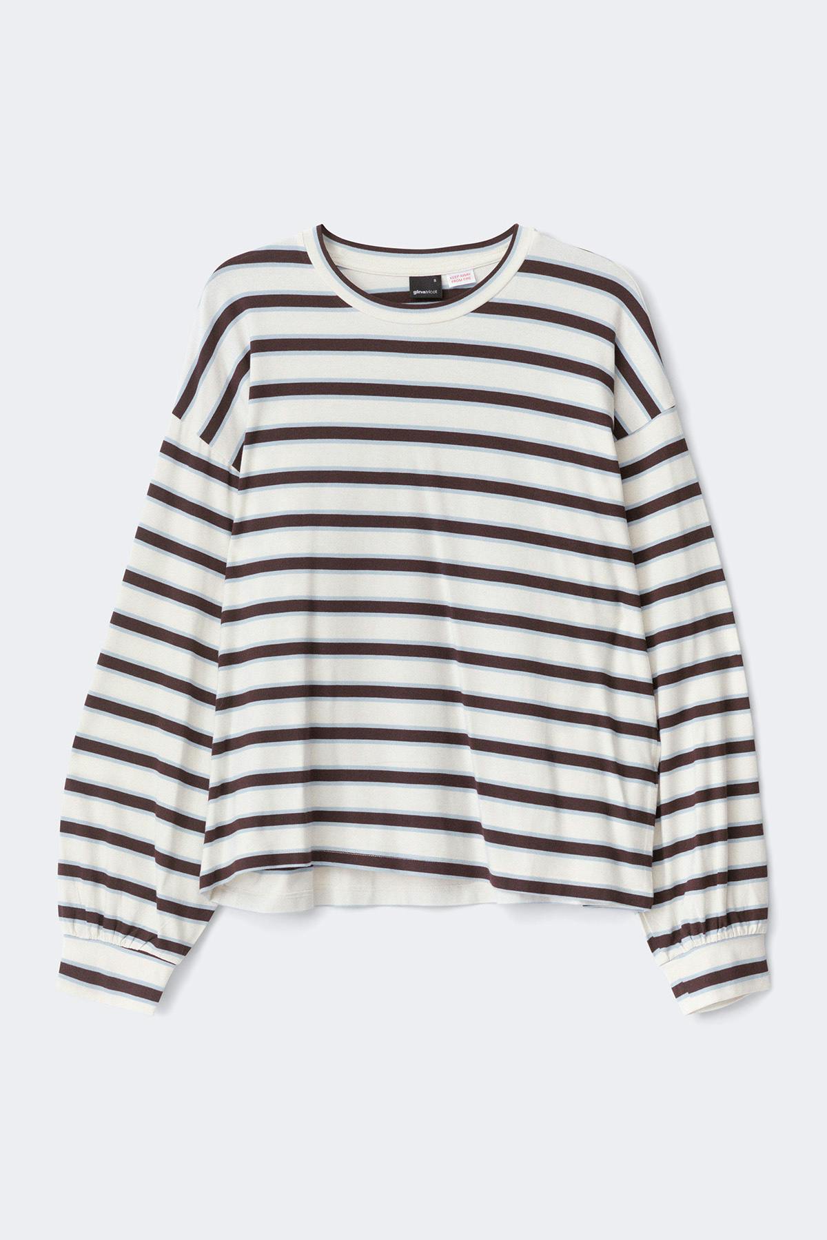 Oversized pyjamas top - Brown/blue stripe