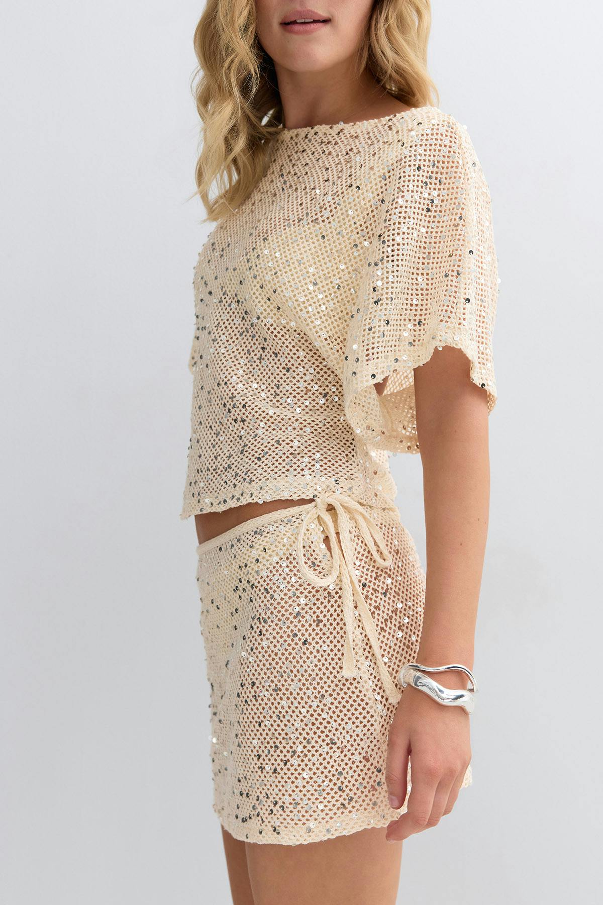 Sequins beach skirt - Crème