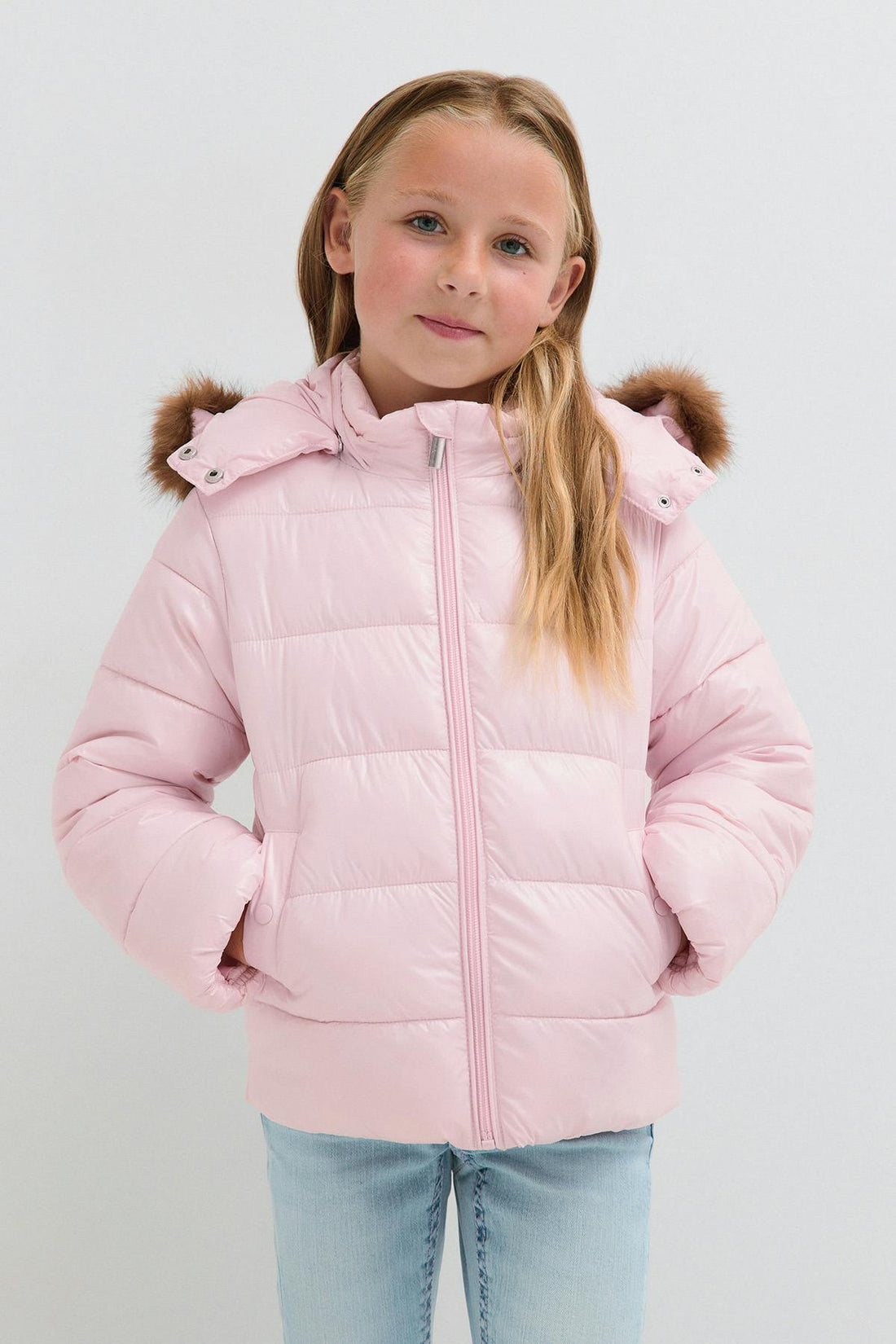 Y petite padded fur jacket - Ballet slipper