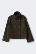 High neck short felt jacket - Vert foncé
