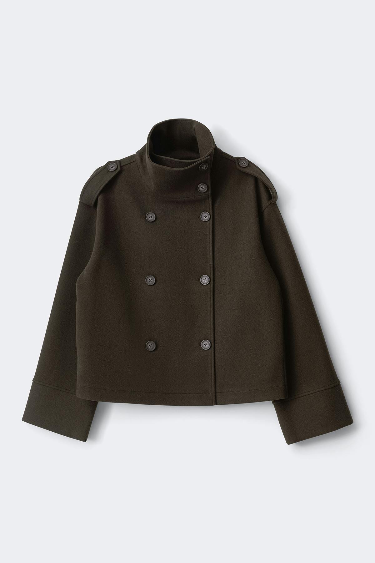 High neck short felt jacket - Vert foncé