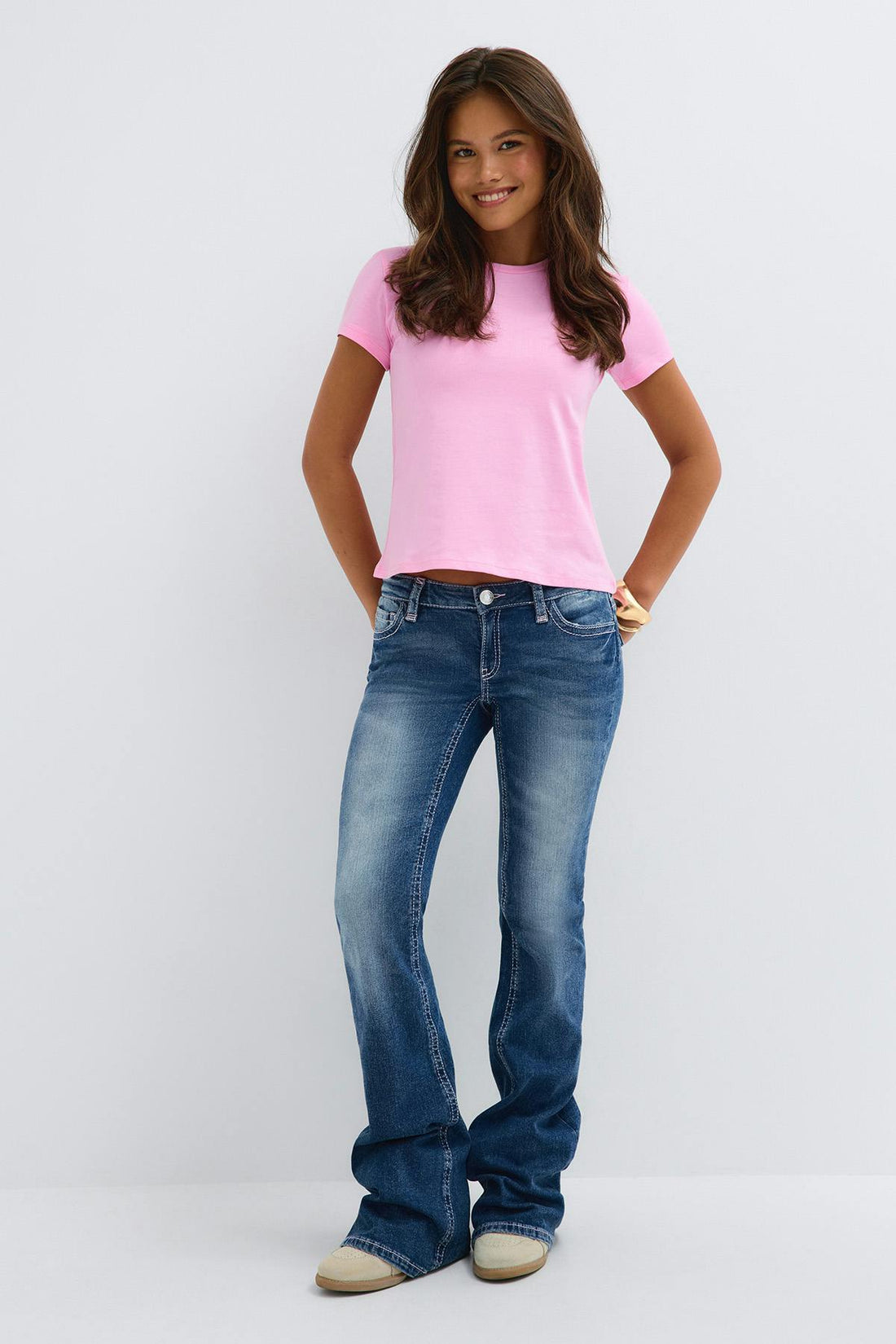 Y pink flap jeans - Mid blue