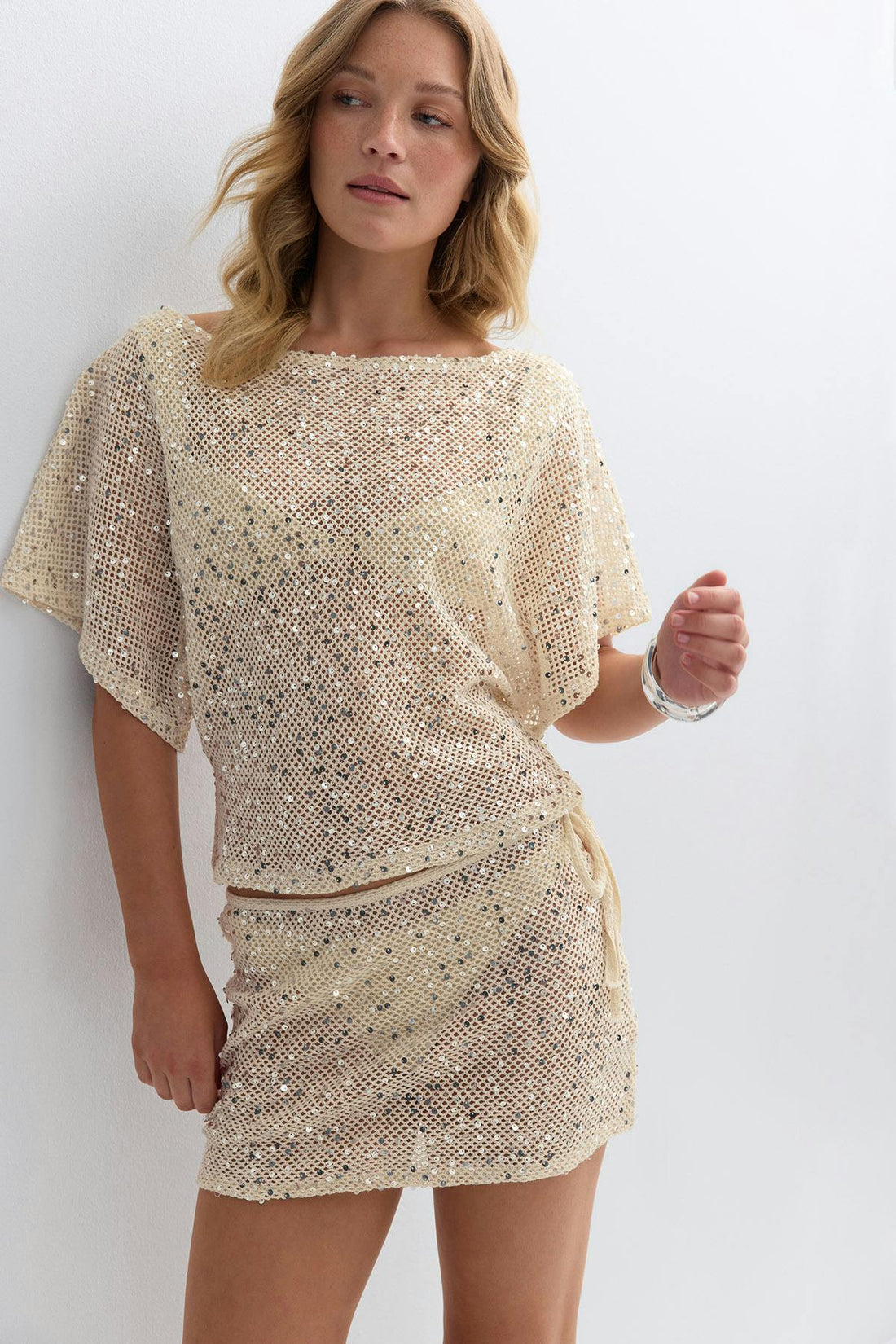 Sequins beach top - Crème