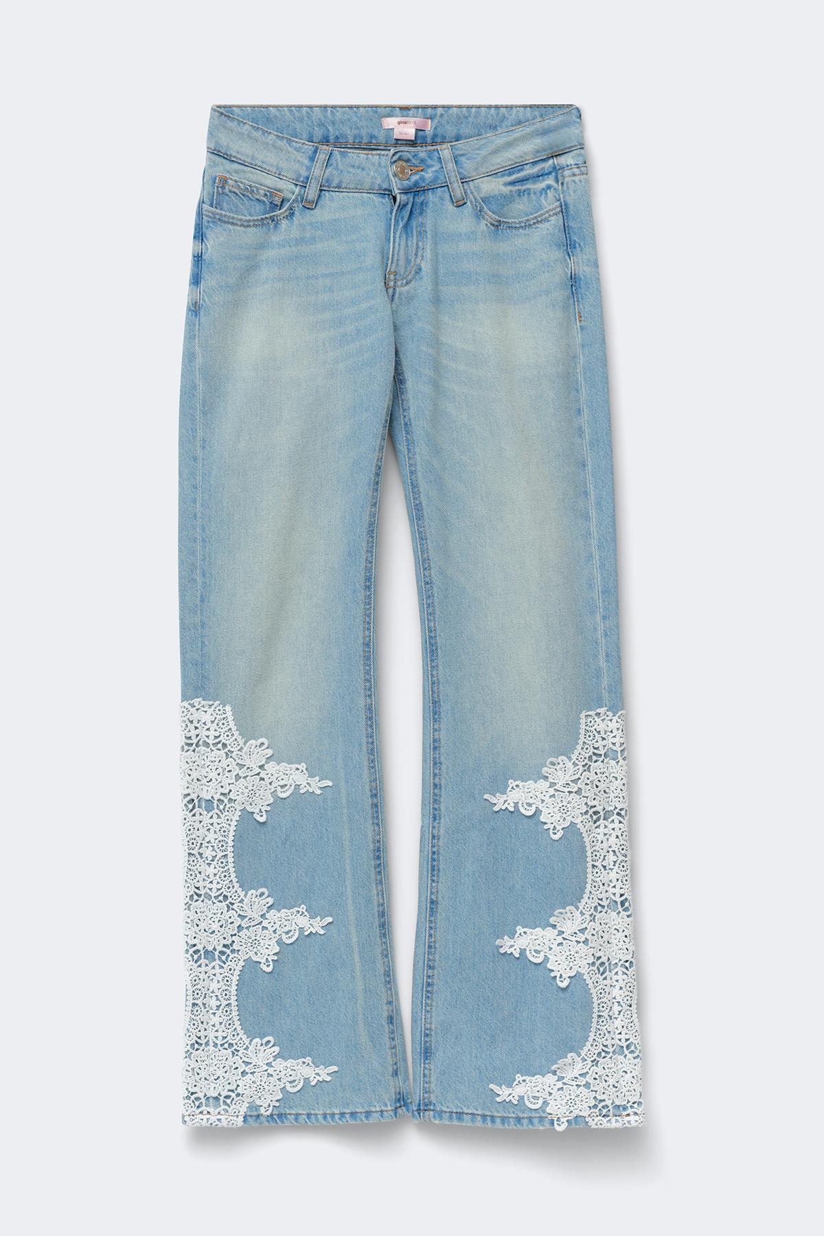 14+ lace edge jeans - Bleu clair