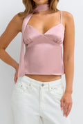 Satin scarf top - Pale mauve