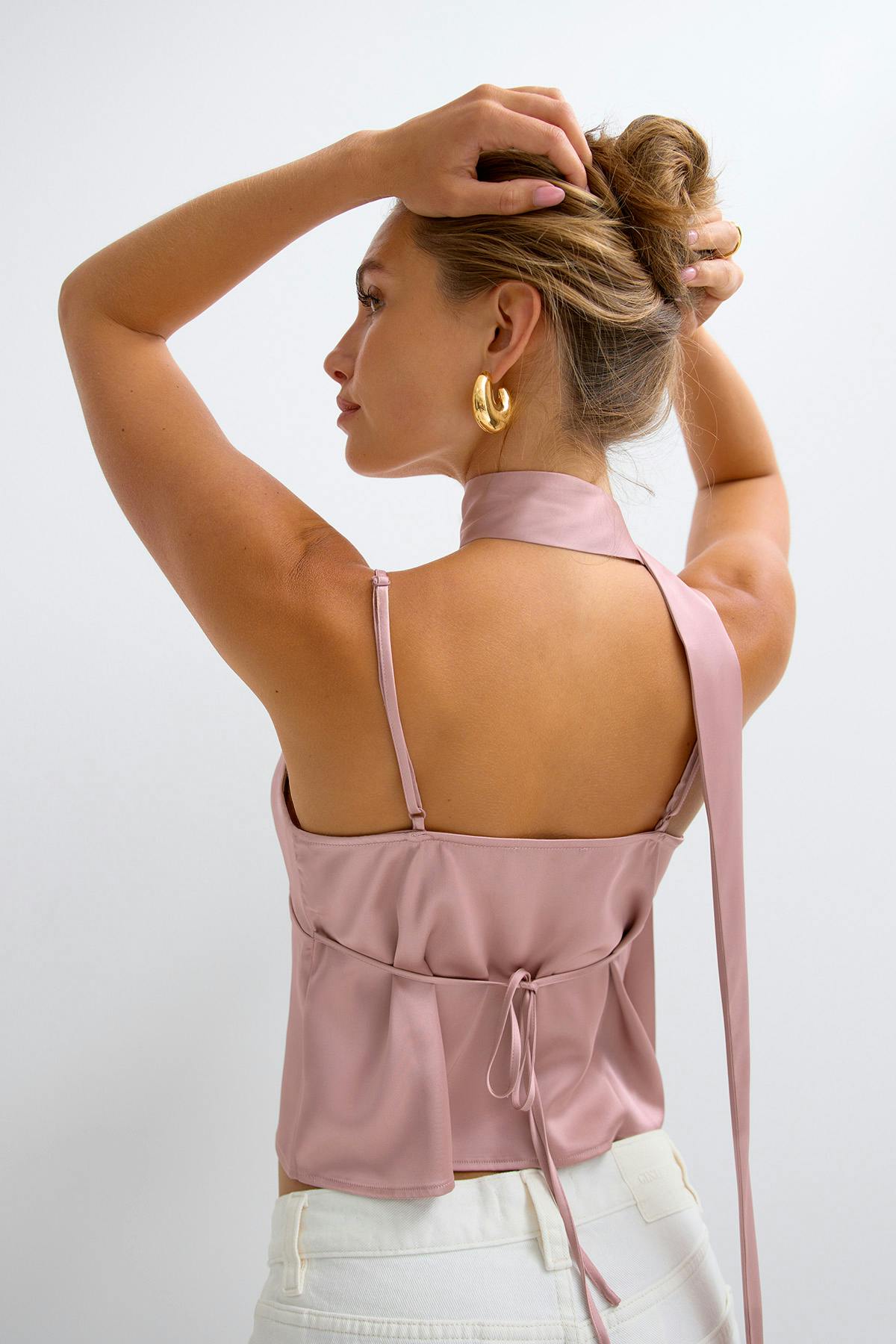 Satin scarf top - Pale mauve