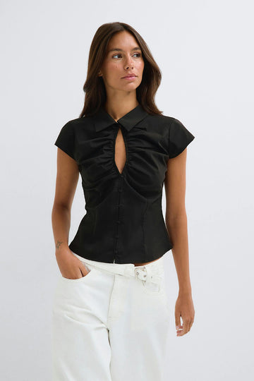 Keyhole short sleeve shirt - Noir